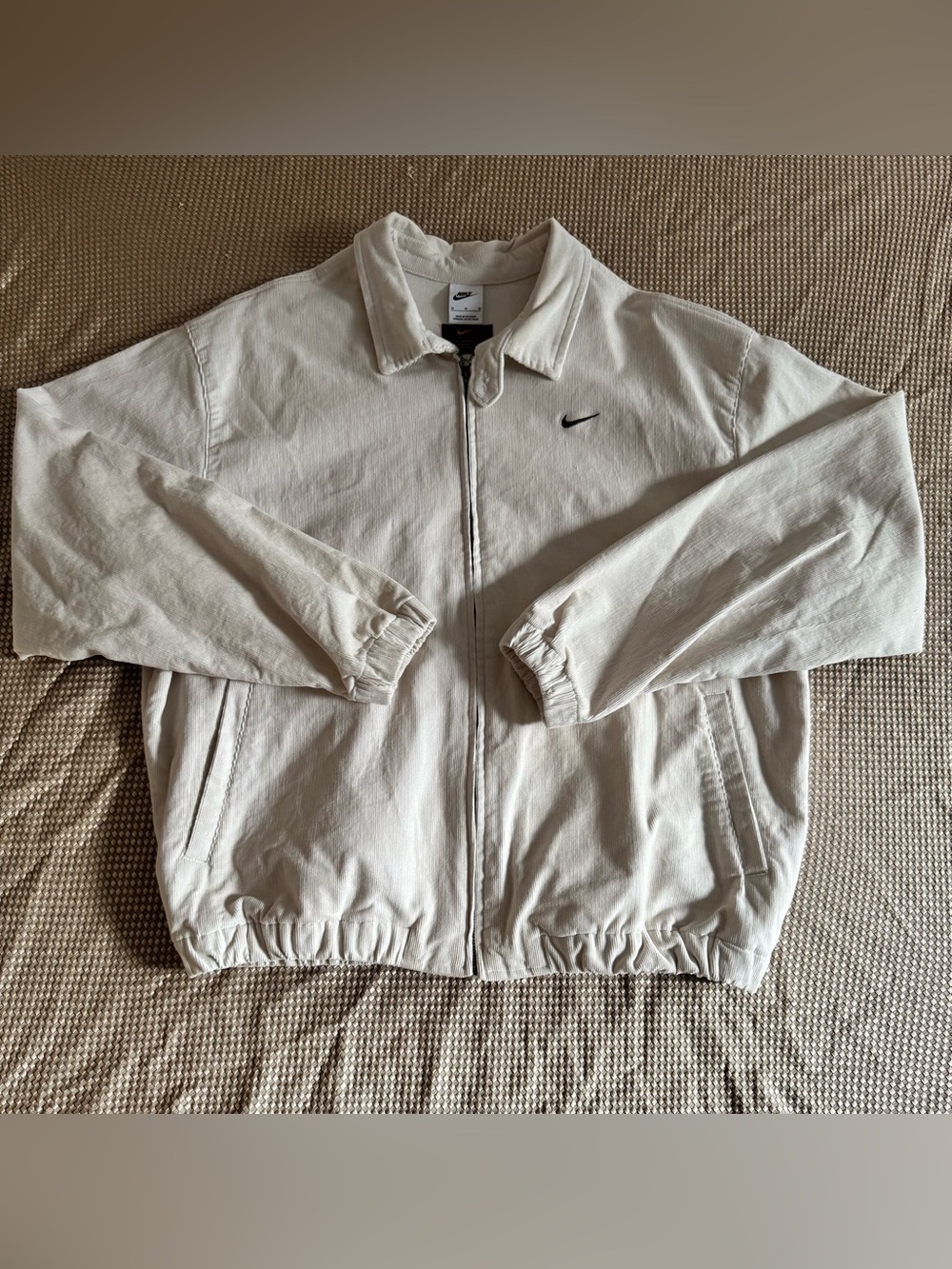 Nike Men's Corduroy Light Cream Zip-Up Shirt Jacket with Swoosh
